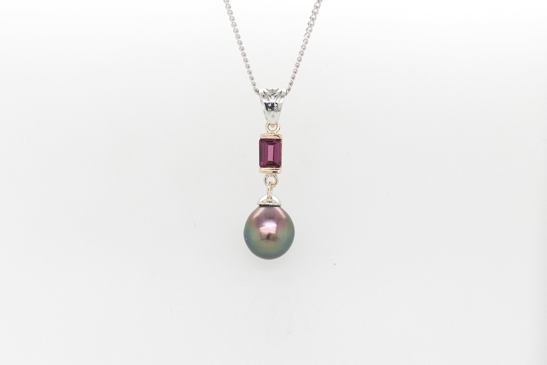 Abrolhos Pearl and Rhodelite Garnet Pendant