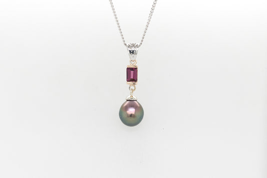 Abrolhos Pearl and Rhodelite Garnet Pendant