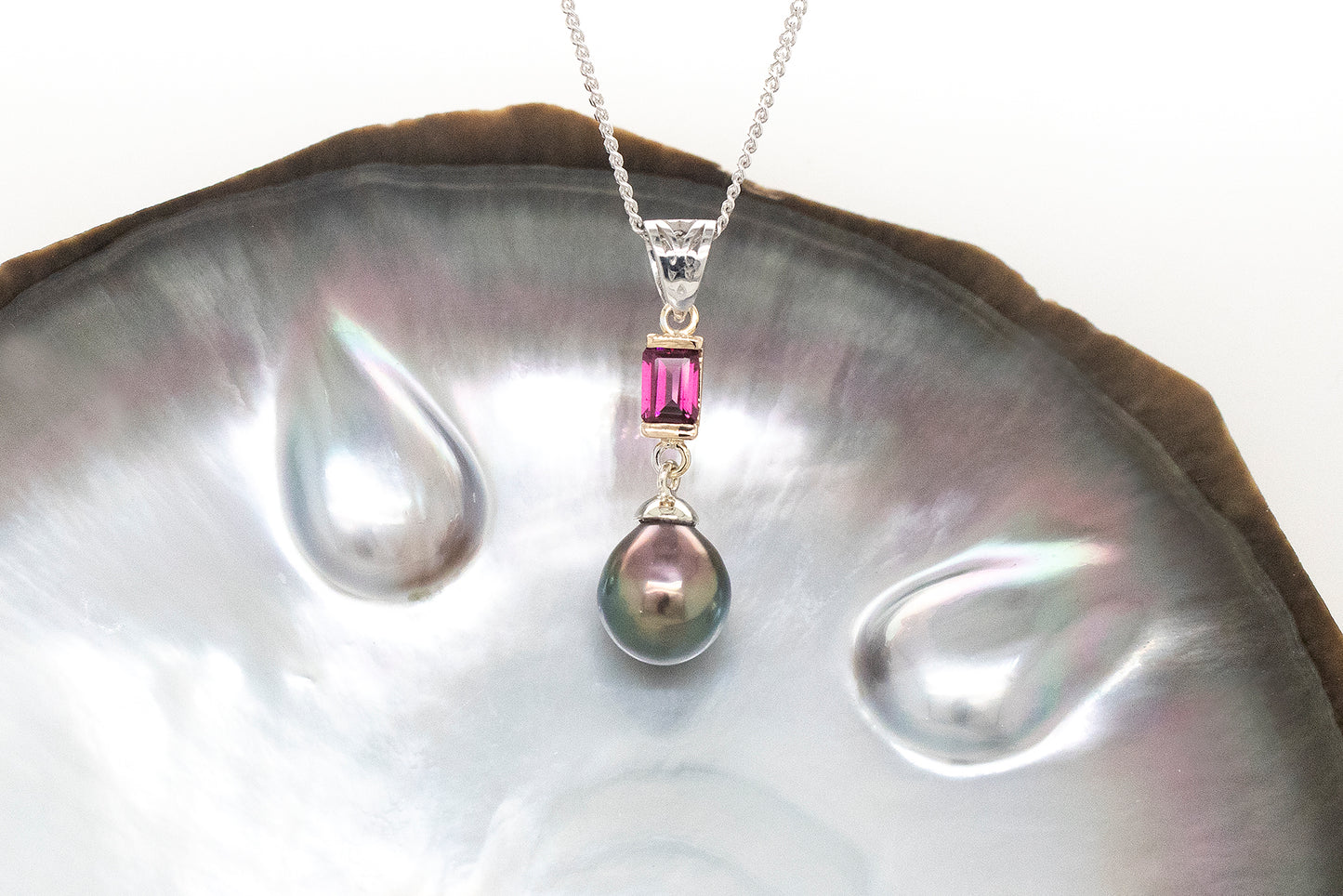 Abrolhos Pearl and Rhodelite Garnet Pendant