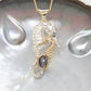 Seahorse Embrace Pendant with Keshi Pearl, Sapphire and Diamond