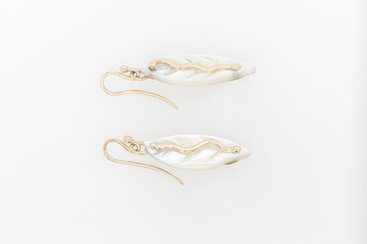 Mother of Pearl Carved Leaf Earrings