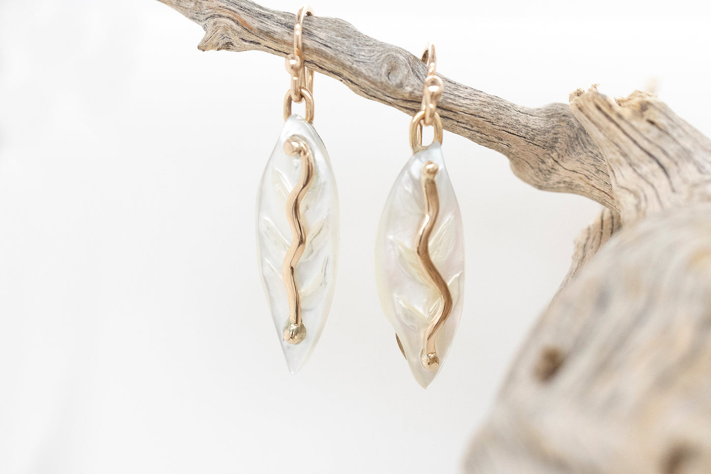 Mother of Pearl Carved Leaf Earrings