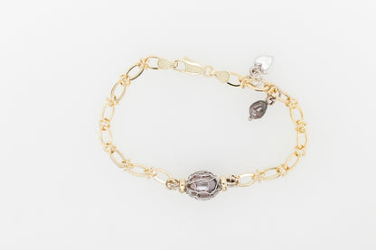 French Knitted Pearl and Keshi Loveheart Bracelet