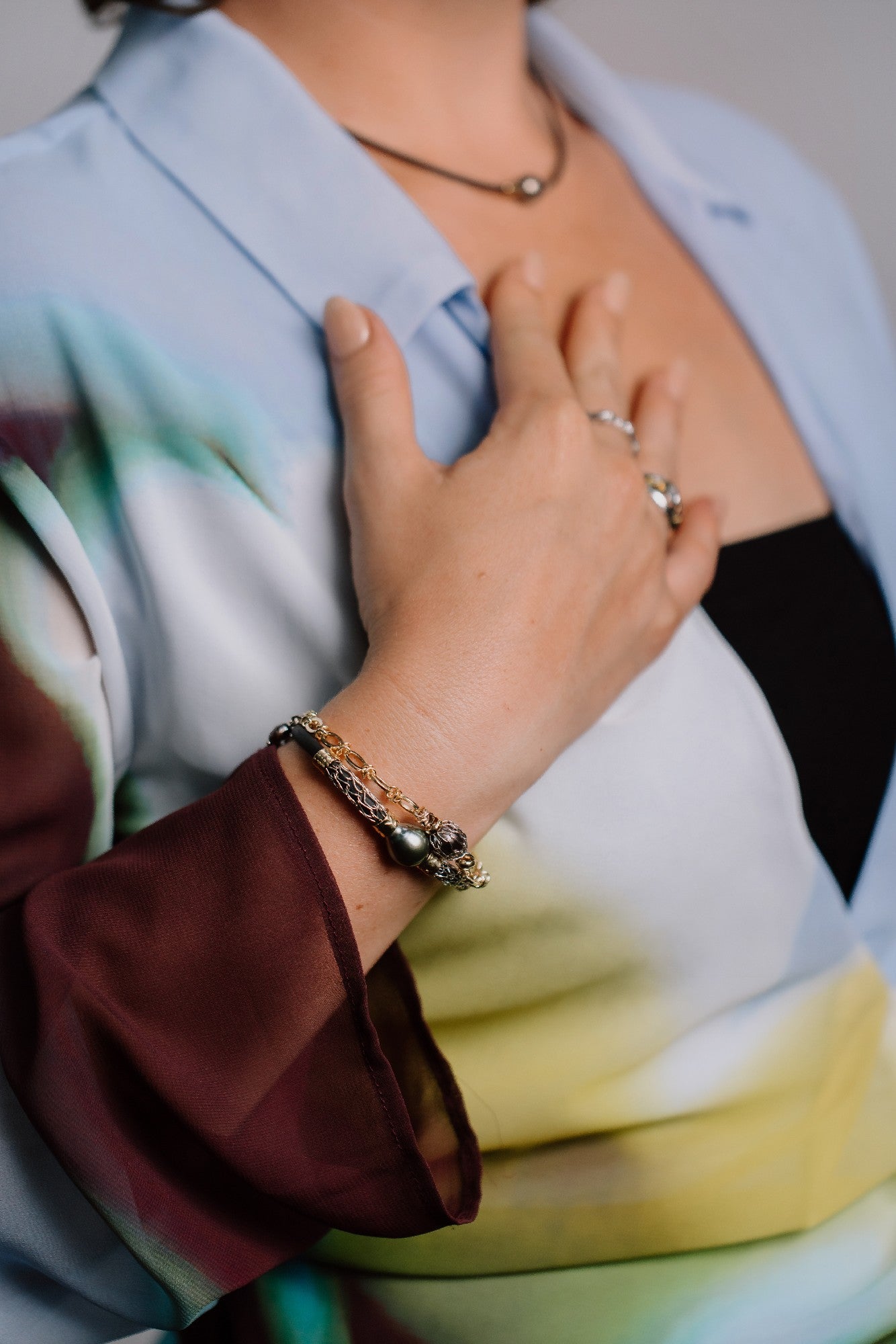 French Knitted Pearl and Keshi Loveheart Bracelet