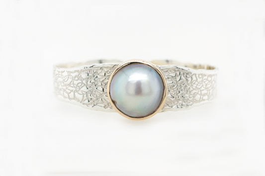 Embossed Molten Edge Mabe Cuff Bangle