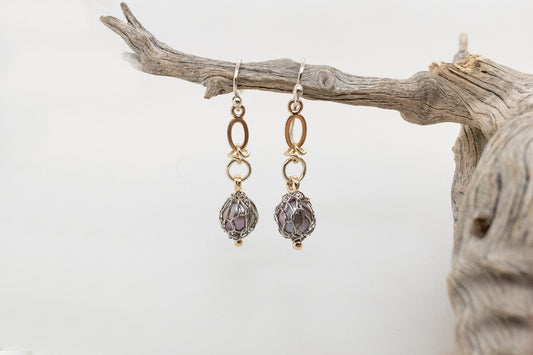 Knitted Abrolhos Pearl Oval Hook Earrings 