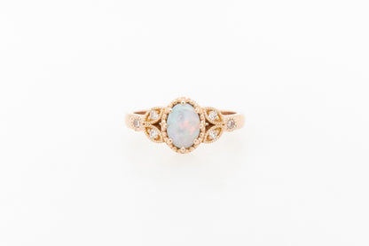 Opal and Pink Champagne Diamond Engagement Ring
