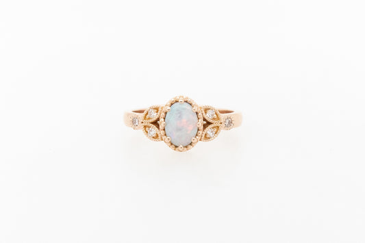Opal and Pink Champagne Diamond Engagement Ring