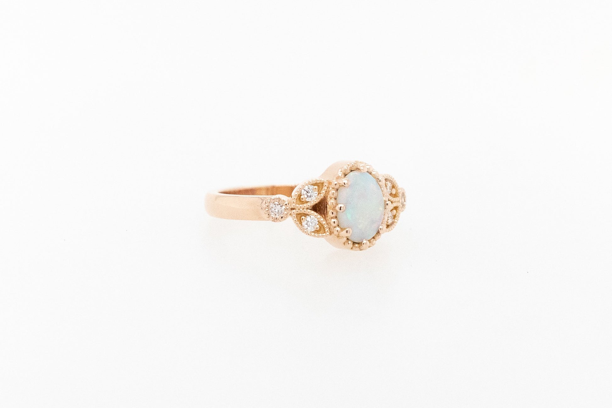 Opal and Pink Champagne Diamond Engagement Ring