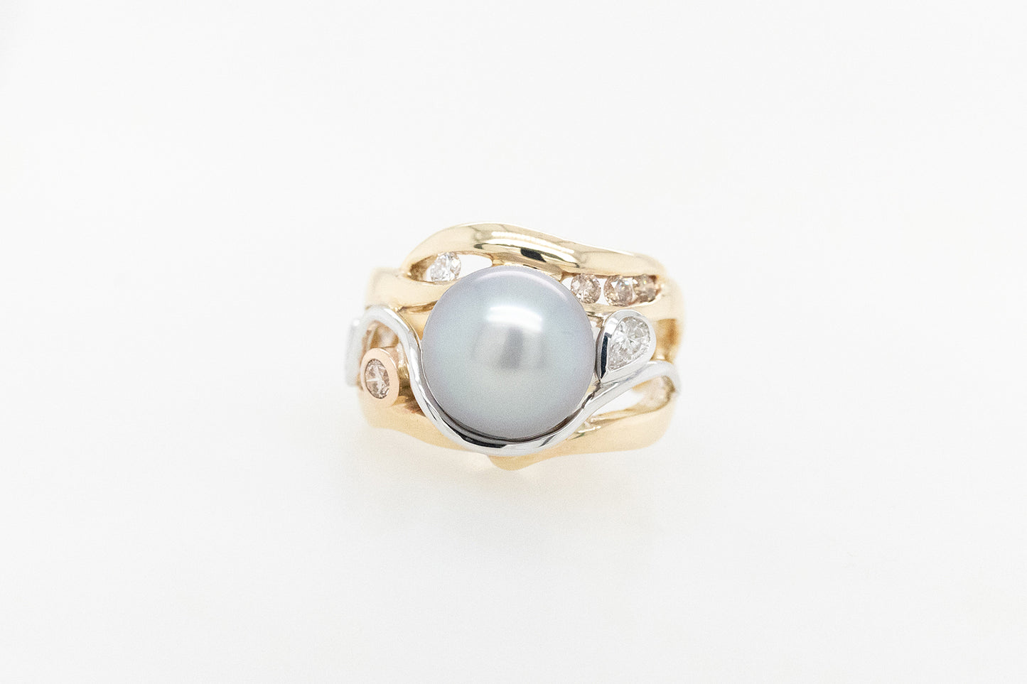 Pearl, Champagne and White Diamond Ring