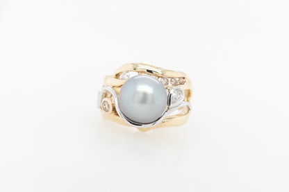 Pearl, Champagne and White Diamond Ring