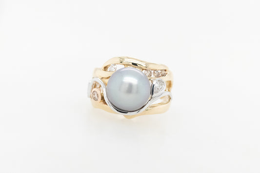 Pearl, Champagne and White Diamond Ring
