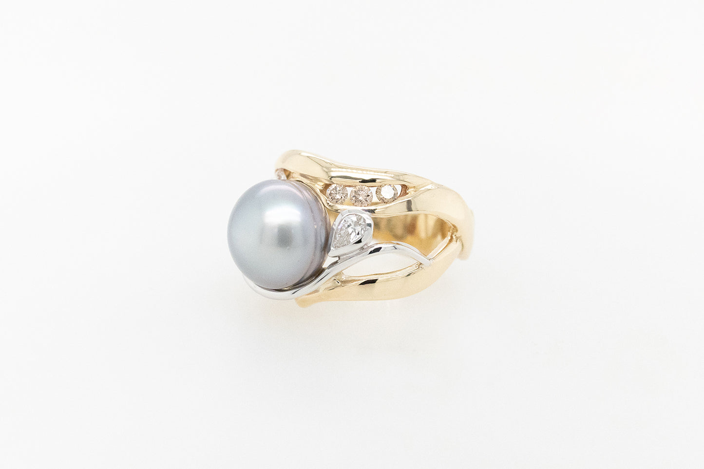 Pearl, Champagne and White Diamond Ring