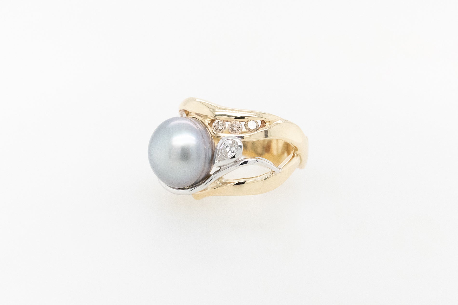 Pearl, Champagne and White Diamond Ring