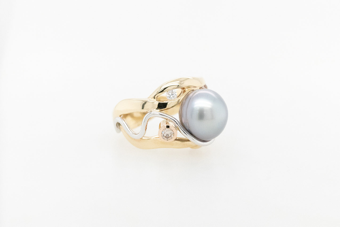 Pearl, Champagne and White Diamond Ring