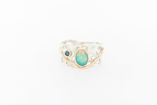 Opal & Blue Diamond Ring