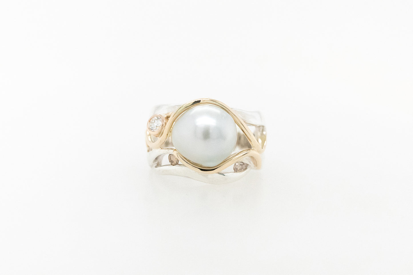 Baroque Pearl Ring with Champagne and White Diamonds