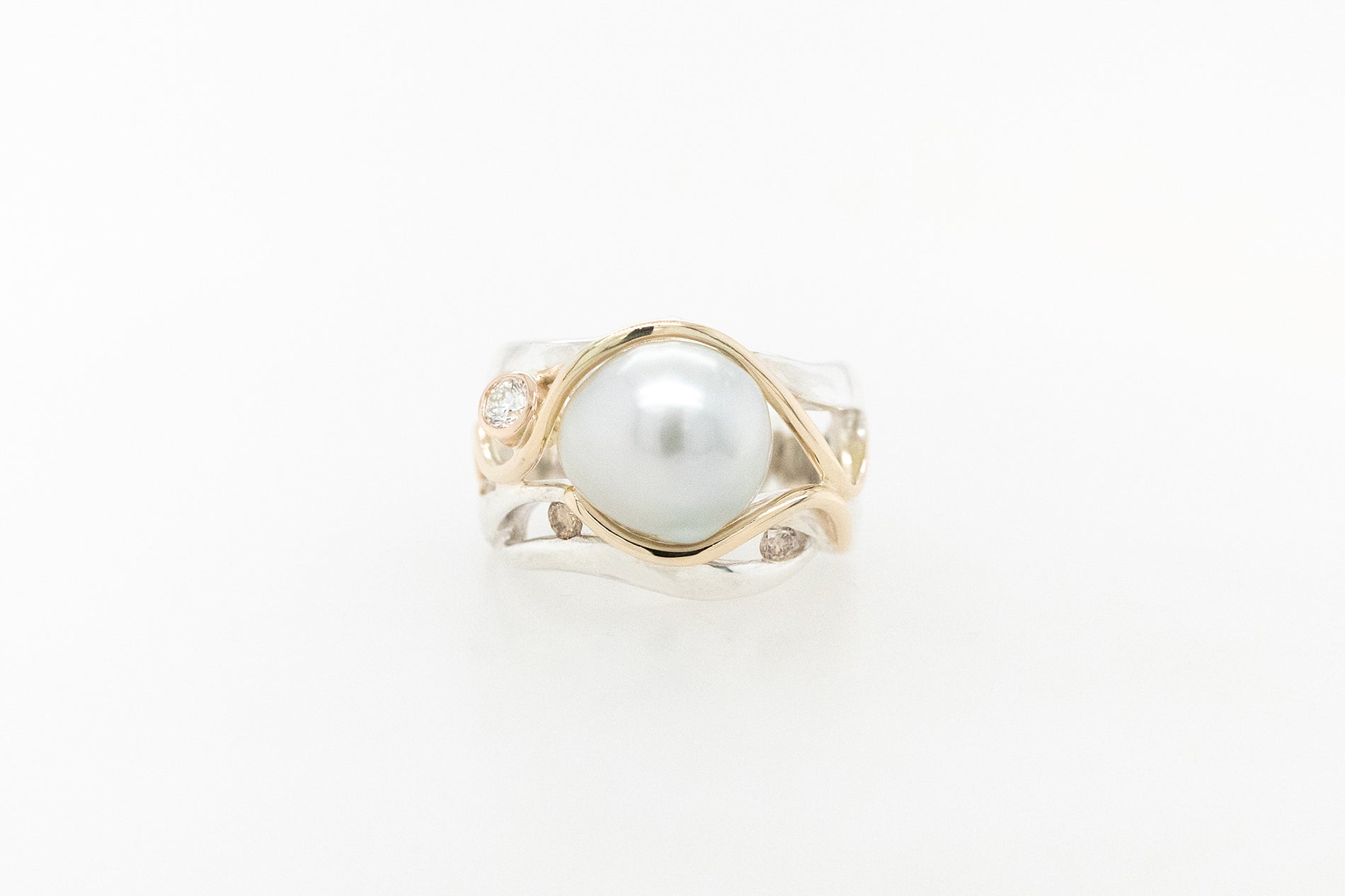 Baroque Pearl Ring with Champagne and White Diamonds