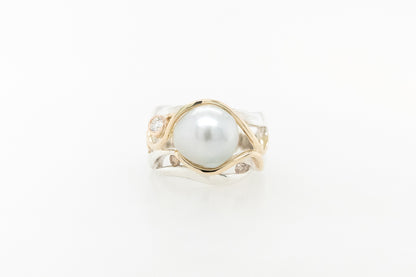 Baroque Pearl Ring with Champagne and White Diamonds
