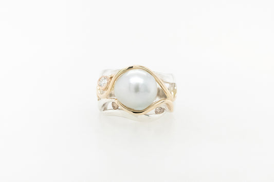 Baroque Pearl Ring with Champagne and White Diamonds