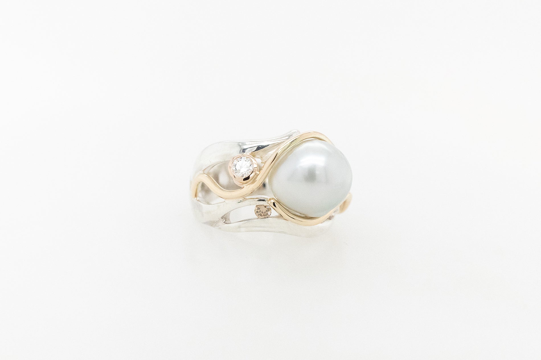 Baroque Pearl Ring with Champagne and White Diamonds