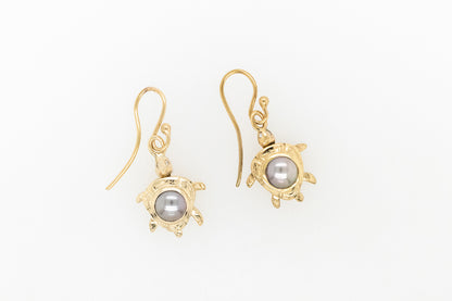 Abrolhos Island Pearl and Diamond Turtle Earrings