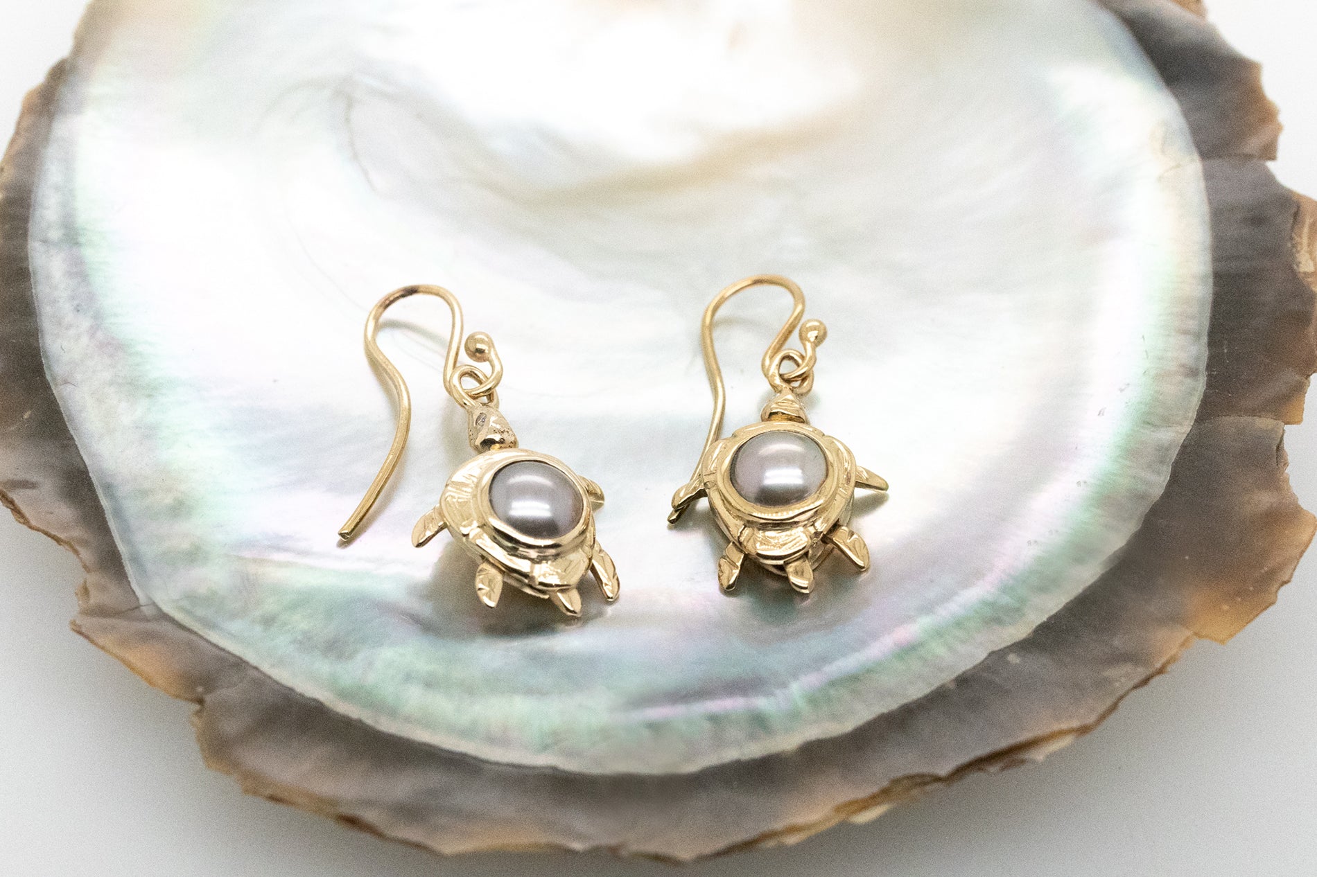 Abrolhos Island Pearl and Diamond Turtle Earrings