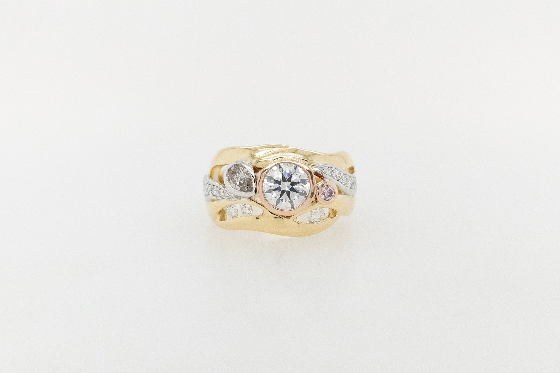 Pink, White and Champagne Diamond ring 
