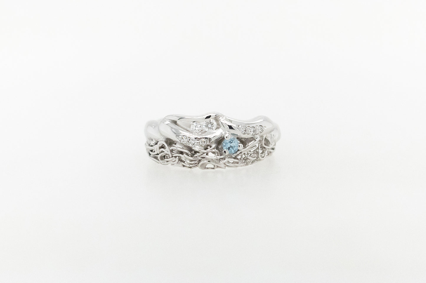 French Knitted Aquamarine and Diamond Ring