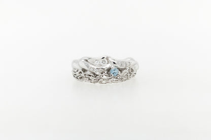 French Knitted Aquamarine and Diamond Ring