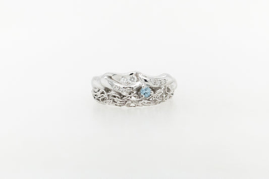 French Knitted Aquamarine and Diamond Ring