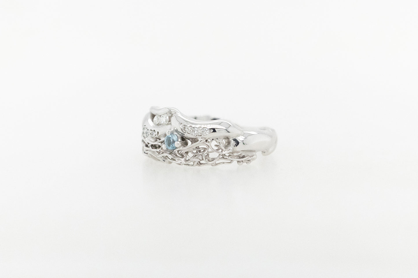 French Knitted Aquamarine and Diamond Ring