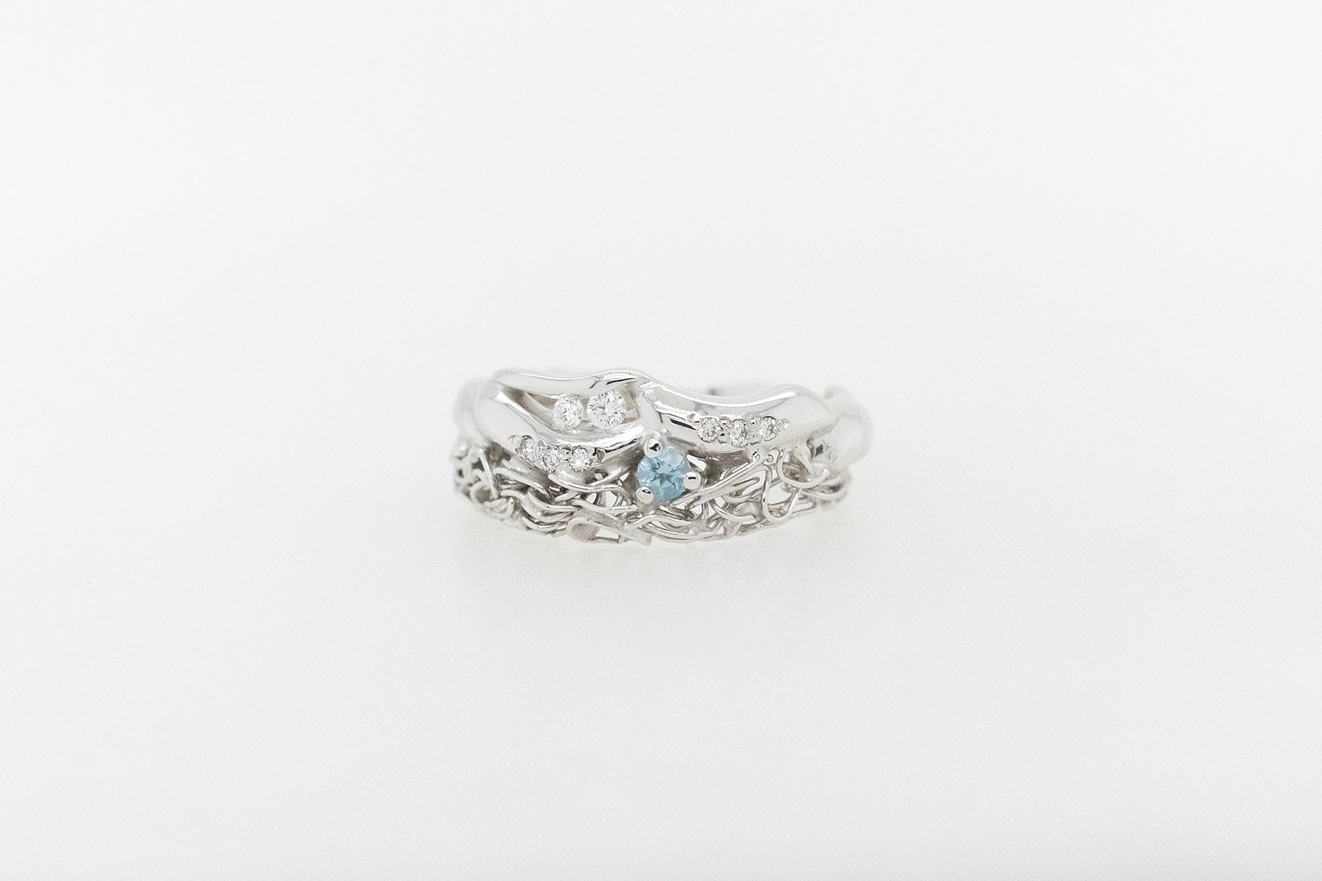 French Knitted Aquamarine and Diamond Ring