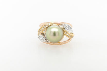 Abrolhos Pearl & Diamond Three Tone Ring