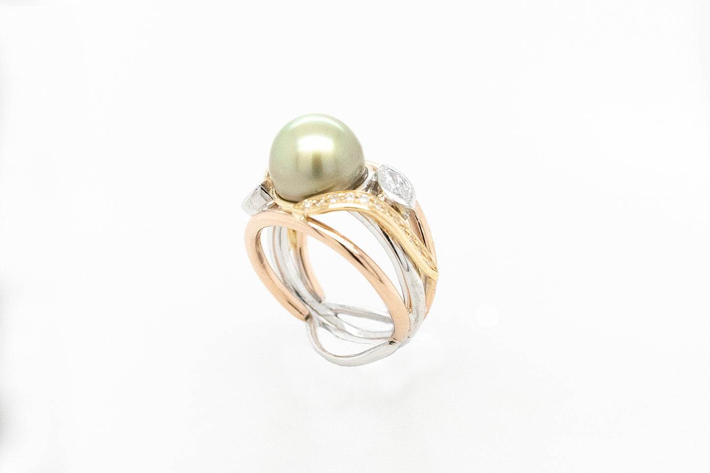 Abrolhos Pearl & Diamond Three Tone Ring