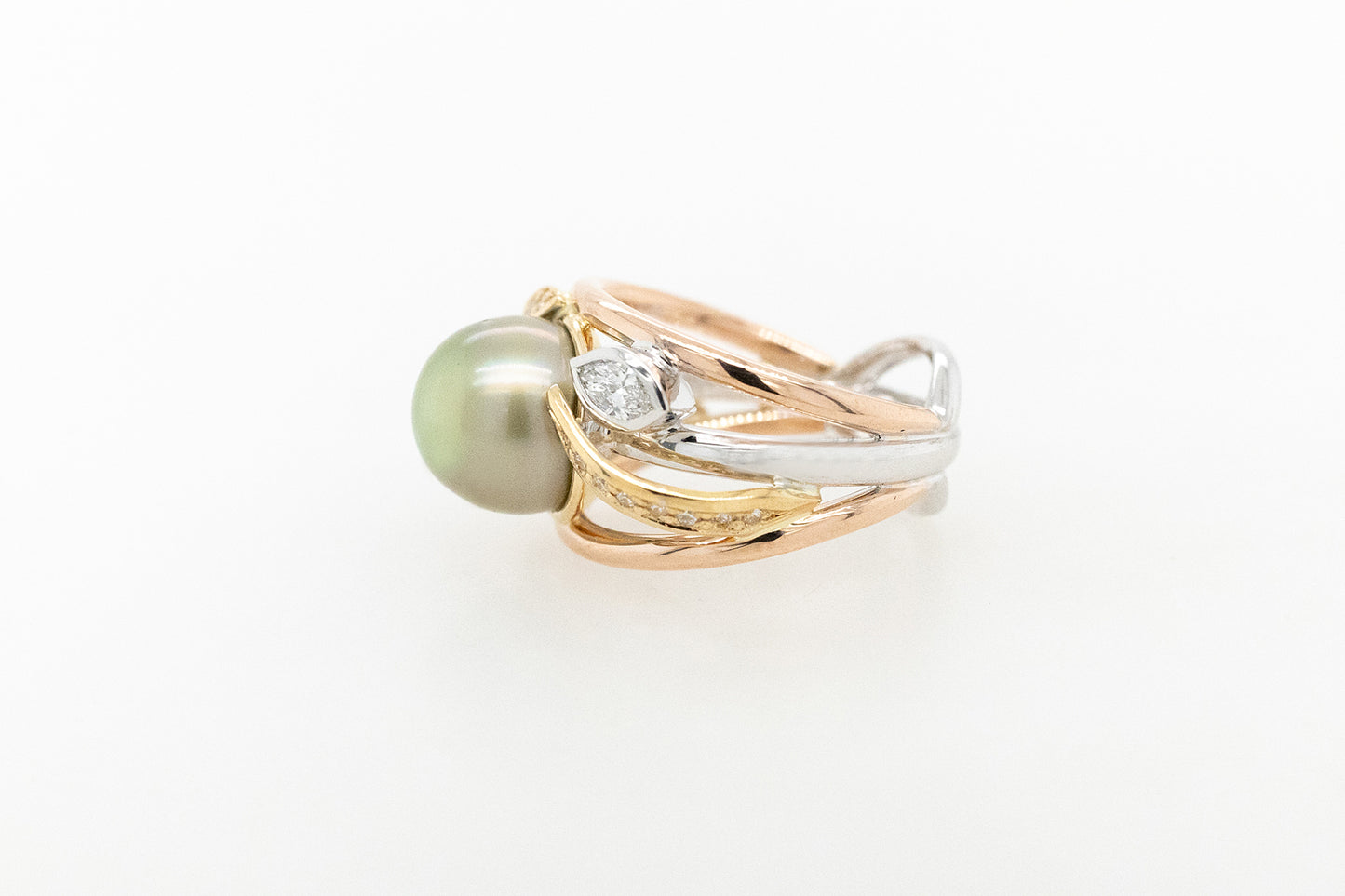 Abrolhos Pearl & Diamond Three Tone Ring