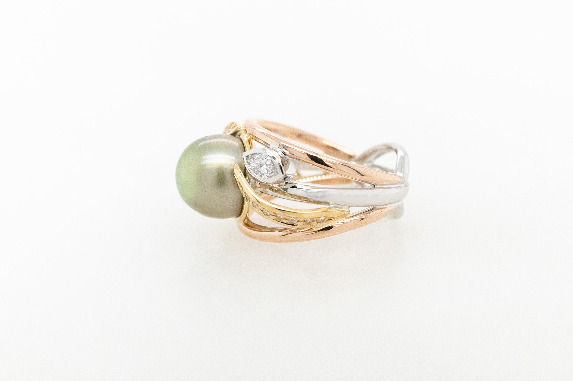 Abrolhos Pearl & Diamond Three Tone Ring