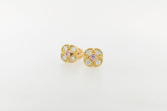 White and Pink Diamond Milgrain-Set Stud Earrings