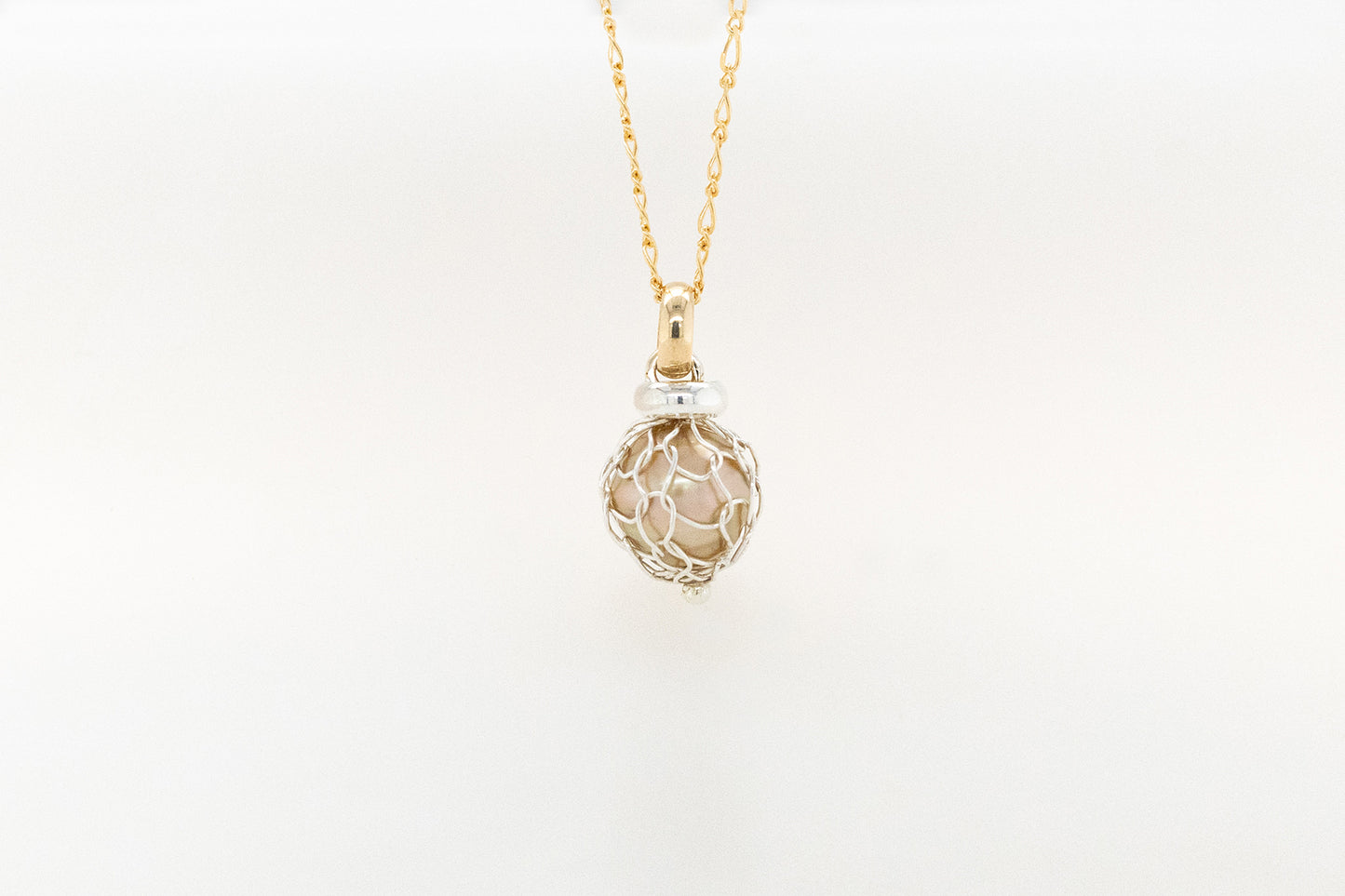 Knitting Wrapped Golden Pearl Pendant 