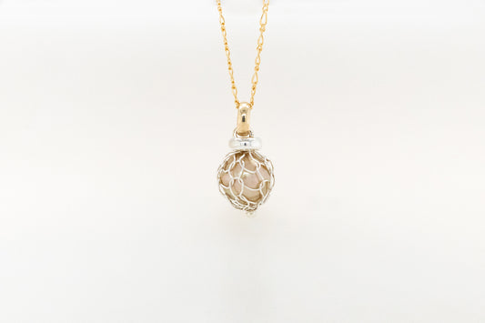 Knitting Wrapped Golden Pearl Pendant 