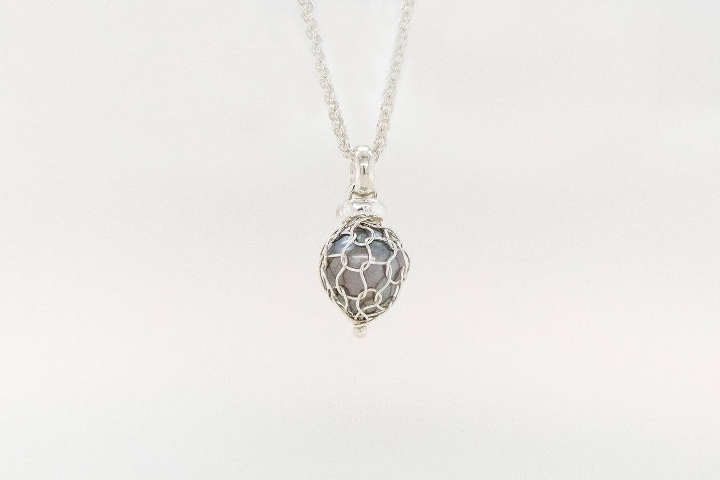 Knitting Wrapped Black Pearl Pendant
