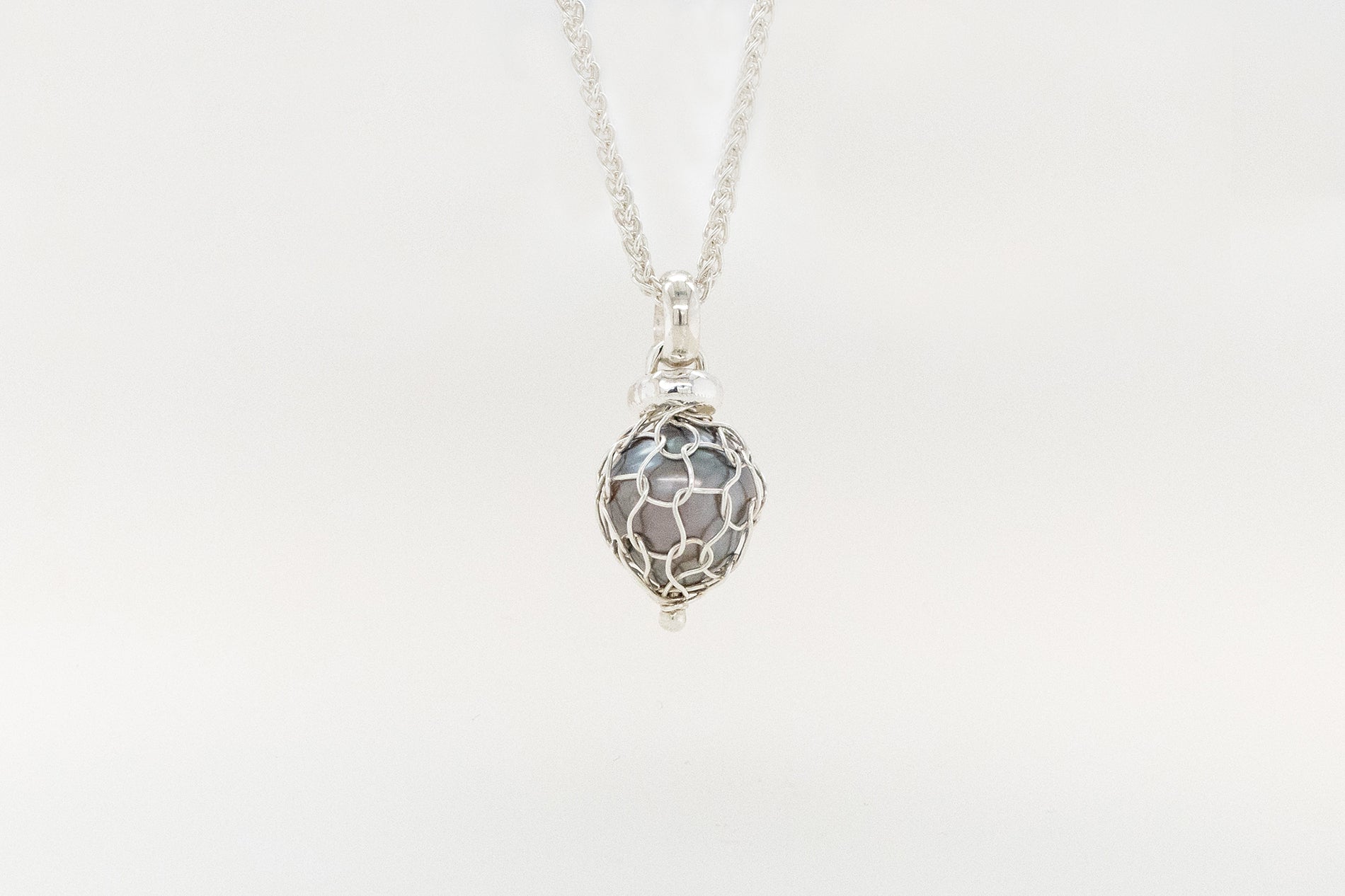 Knitting Wrapped Black Pearl Pendant
