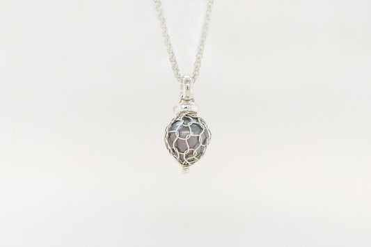 Knitting Wrapped Black Pearl Pendant