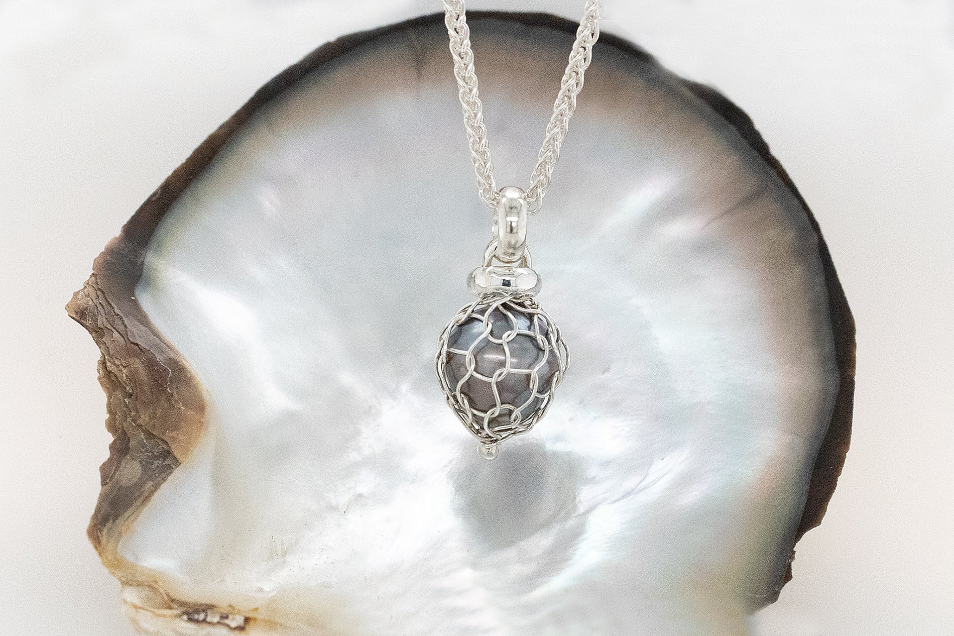Knitting Wrapped Black Pearl Pendant