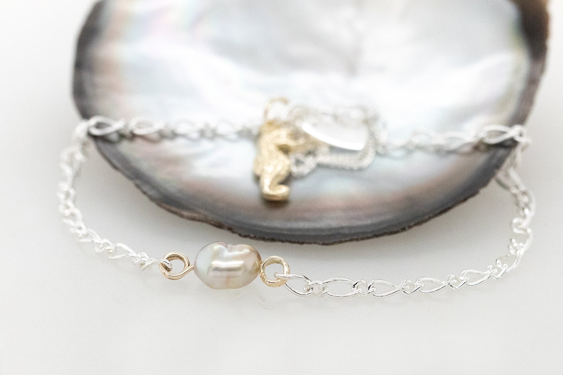 Seahorse & Abrolhos Keshi Pearl Locket Bracelet