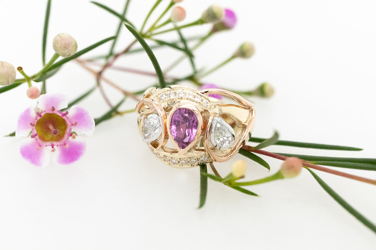 Pink Sapphire & Diamond Ring