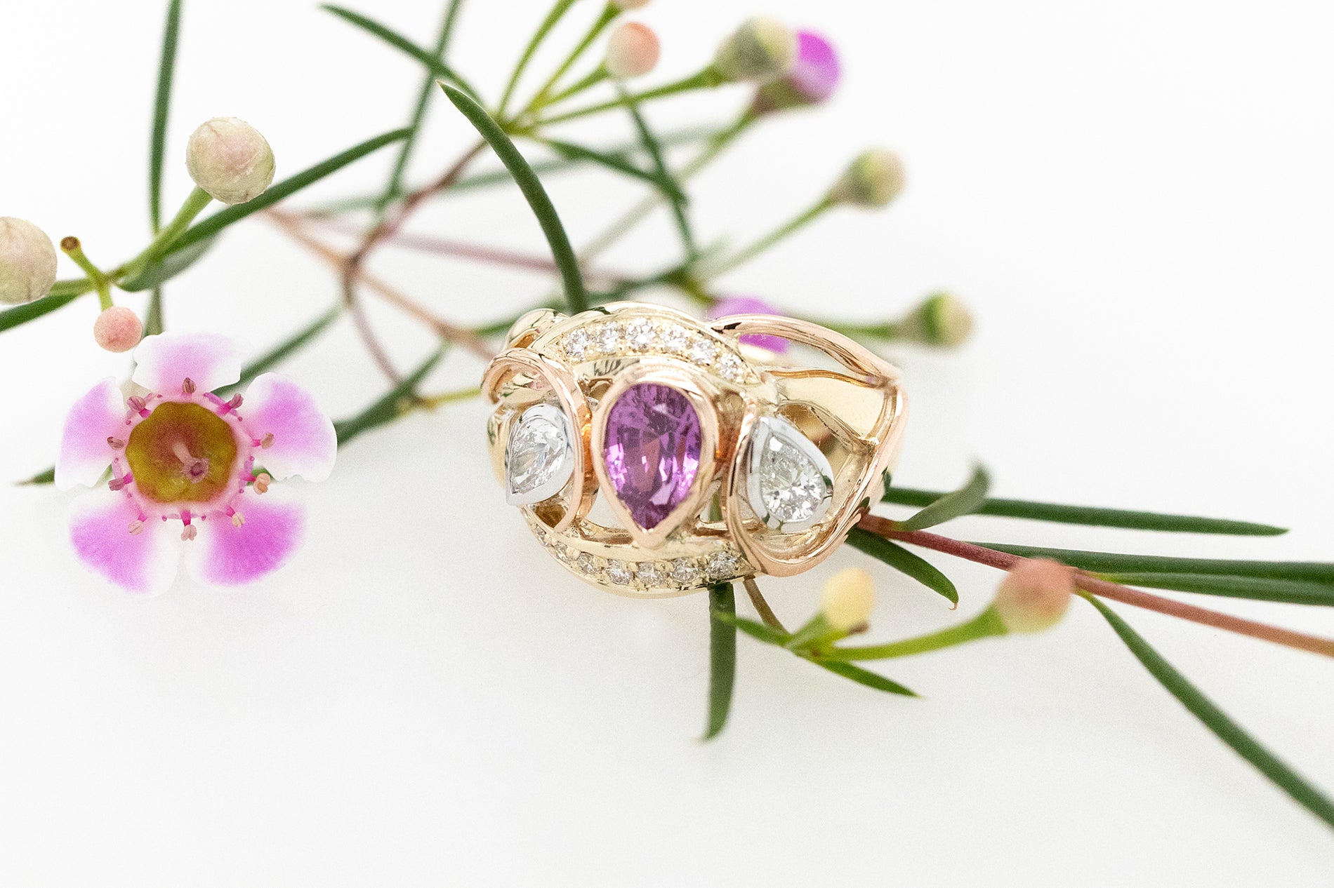 Pink Sapphire & Diamond Ring