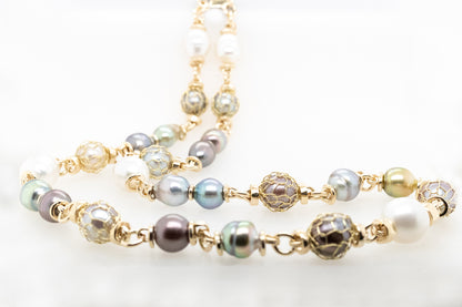 French Knitted Multi Strand Pearl Necklace
