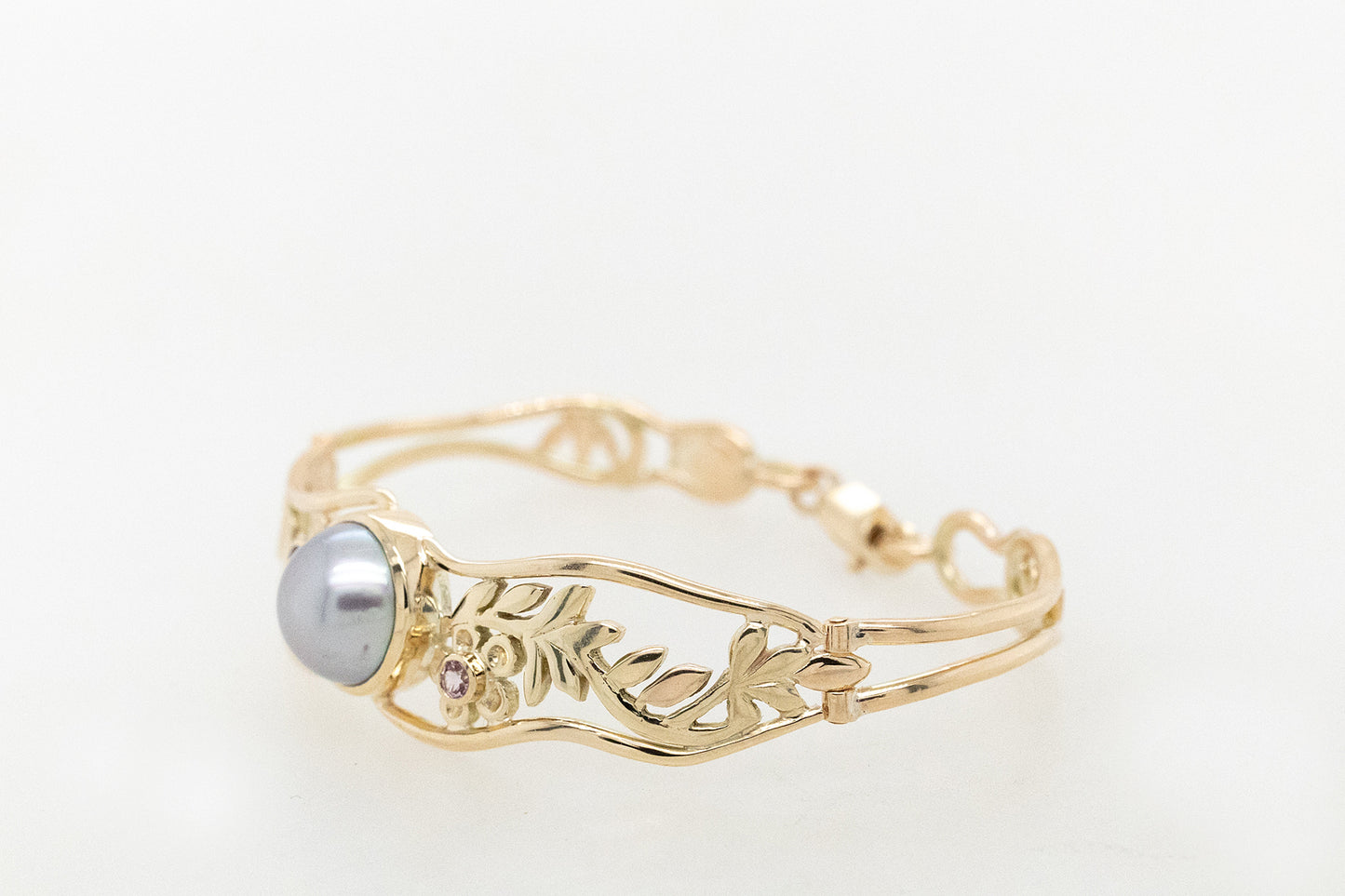 Abrolhos Pearl and Coloured stone, Geraldton Wax Hinged Cuff Bracelet