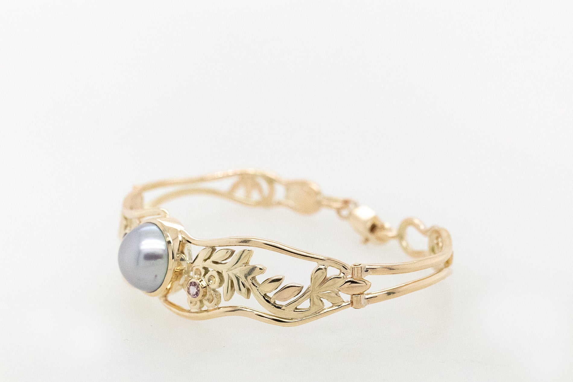 Abrolhos Pearl and Coloured stone, Geraldton Wax Hinged Cuff Bracelet